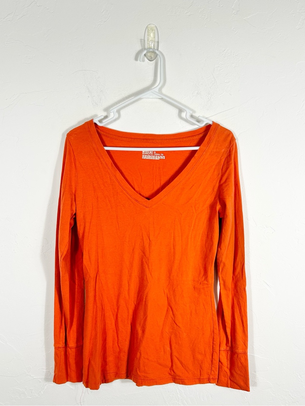 Mossimo Orange V-Neck Long Sleeve Casual Tee T-Shirt Cotton Size L
